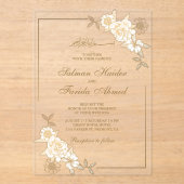 Gold Floral Leaves Branch Muslim Wedding Acryl Uitnodigingen (Voorkant)
