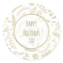 Gold Floral Leaves Rustige kerstfeestdag