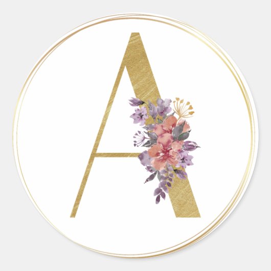 Gold Floral Letter A Monogram Seal Ronde Sticker (Voorkant)