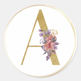 Gold Floral Letter A Monogram Seal Ronde Sticker