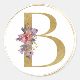 Gold Floral Letter B Monogram Seal Ronde Sticker
