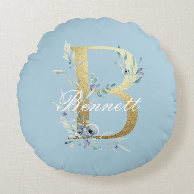 Gold Floral Letter "B"  Rond Kussen (Voorkant)