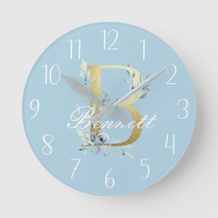 Gold Floral Letter "B"  Ronde Klok