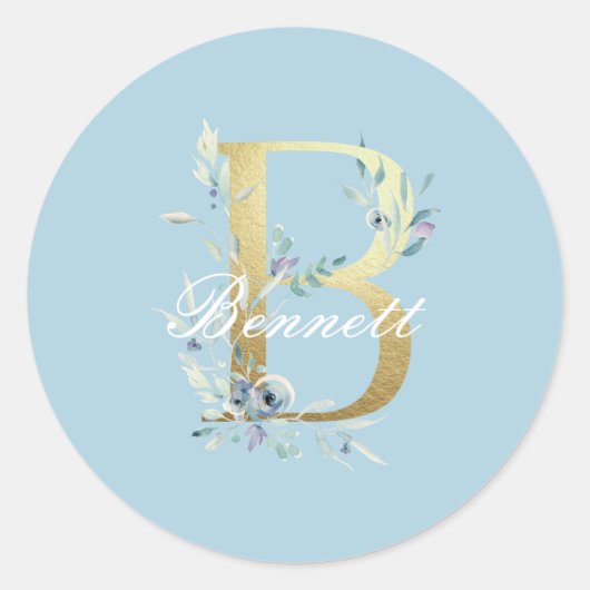 Gold Floral Letter "B"  Ronde Sticker (Voorkant)