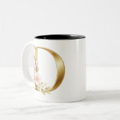 Gold Floral Letter D Logo Tweekleurige Koffiemok (Voorkant links)