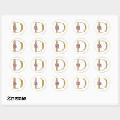 Gold Floral Letter D Monogram Seal Ronde Sticker (Vel)