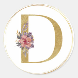 Gold Floral Letter D Monogram Seal Ronde Sticker