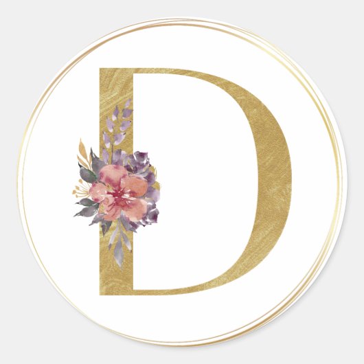 Gold Floral Letter D Monogram Seal Ronde Sticker (Voorkant)