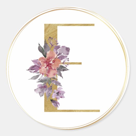 Gold Floral Letter E Monogram Seal Ronde Sticker (Voorkant)