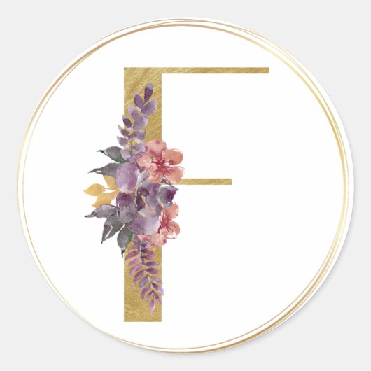Gold Floral Letter F Monogram Seal Ronde Sticker (Voorkant)