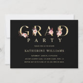 Gold Floral Letter Graduation Party Foto Kaart (Achterkant)