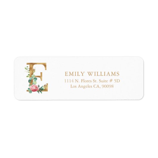 Gold floral Lettering - Monogram E-etiket Etiket (Voorkant)