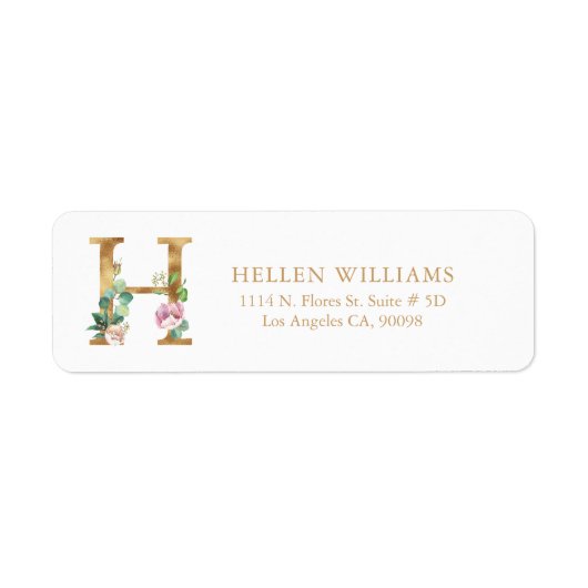 Gold floral Lettering - Monogram H Etiket (Voorkant)