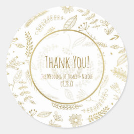 Gold Floral leveert rotsachtige elegante weddensch Ronde Sticker