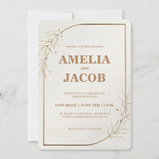 Gold Floral Lijst bruiloft uitnodiging (Voorkant)