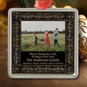 Gold Floral Lijst Foto voor kerst Metalen Ornament