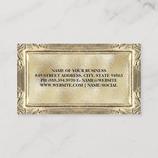 Gold Floral Lijst | Gold Foil Shimmer Visitekaartje (Achterkant)