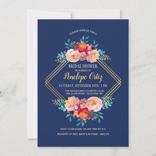 Gold Floral Lijst Invitation Kaart (Voorkant)