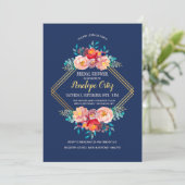 Gold Floral Lijst Invitation Kaart (Staand voorkant)