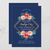 Gold Floral Lijst Invitation Kaart (Voorkant / Achterkant)