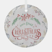 Gold, Floral Lijst kersthuwelijk Glas Ornament (Voorkant)