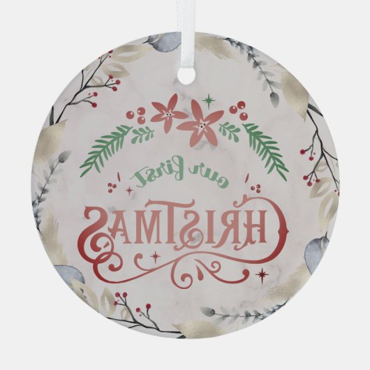 Gold, Floral Lijst kersthuwelijk Glas Ornament (Achterkant)