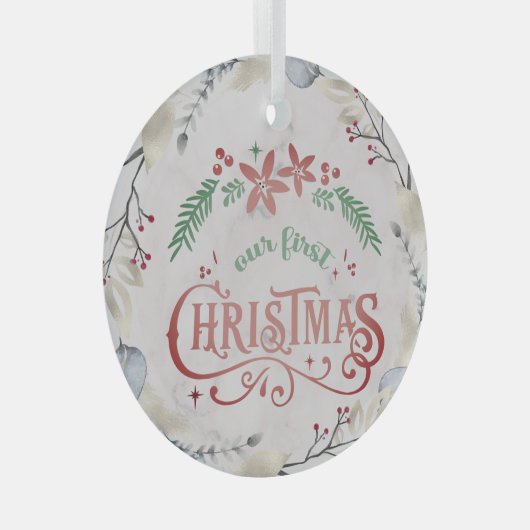 Gold, Floral Lijst kersthuwelijk Glas Ornament (Voorkant Rechts)