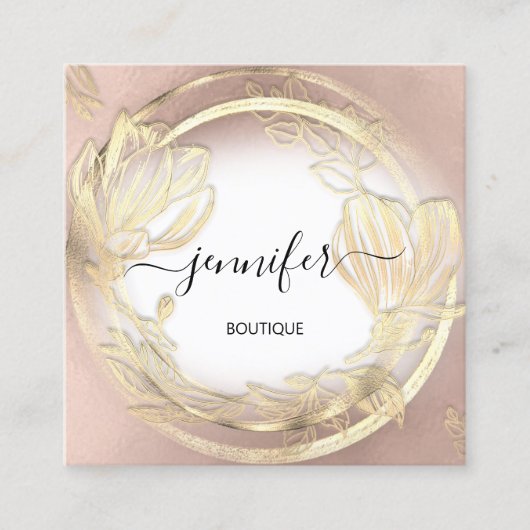 Gold Floral Lijst QRCode Logo White Vierkante Visitekaartje (Voorkant)