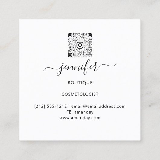 Gold Floral Lijst QRCode Logo White Vierkante Visitekaartje (Achterkant)