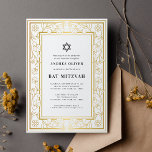 Gold Floral Lijst Star van David Bar Bat Mitzvah Kaart<br><div class="desc">Viel Bar Mitzvah met deze moderne,  elegante uitnodiging,  die uw douanetekst kenmerkt. Voeg je eigen gegevens eenvoudig toe door op de optie 'personaliseren' te klikken.</div>