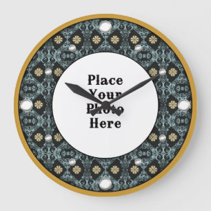 Gold Floral Lijst Uw fotowandklok Grote Klok