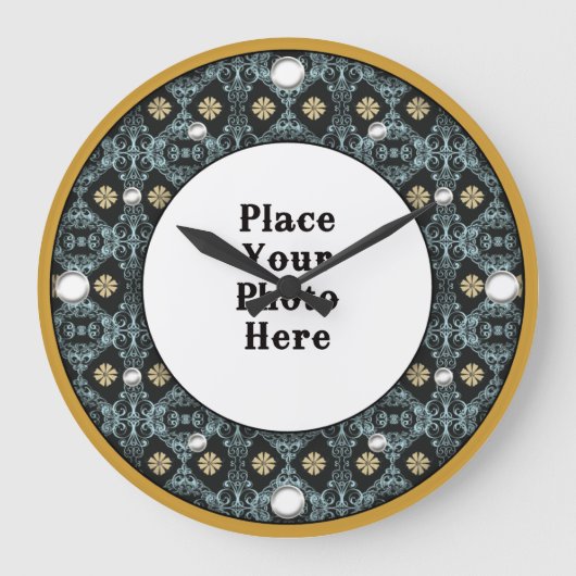 Gold Floral Lijst Uw fotowandklok Grote Klok (Voorkant)