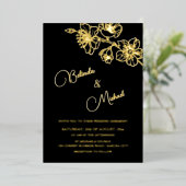 Gold Floral Line Art | Photo Wedding Folie Uitnodiging (Staand Voorkant)