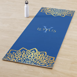 Gold Floral Mandala Navy Blue Monogram Yogamat