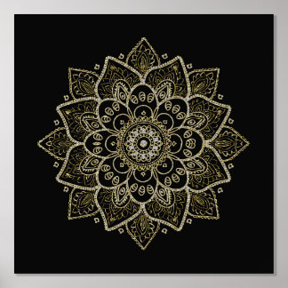 Gold Floral Mandala op zwart Folie Afdrukken