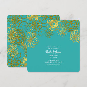 Gold Floral Mandalas Wedding Party Kaart