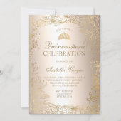 Gold floral metallic foto Tiara chic Quinceañera Kaart (Voorkant)