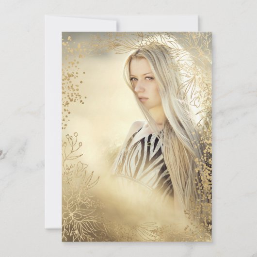 Gold floral metallic foto Tiara chic Quinceañera Kaart (Achterkant)