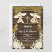 Gold Floral Mexican Baptism Fiesta Twin Invitatio Kaart (Voorkant)