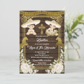 Gold Floral Mexican Baptism Fiesta Twin Invitatio Kaart (Staand voorkant)