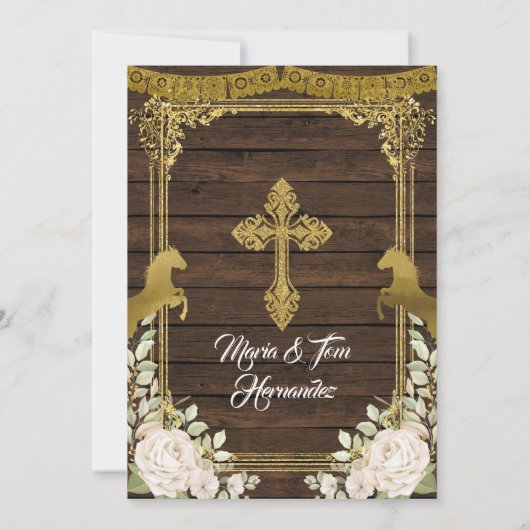 Gold Floral Mexican Baptism Fiesta Twin Invitatio Kaart (Achterkant)