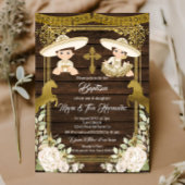 Gold Floral Mexican Baptism Fiesta Twin Invitatio Kaart