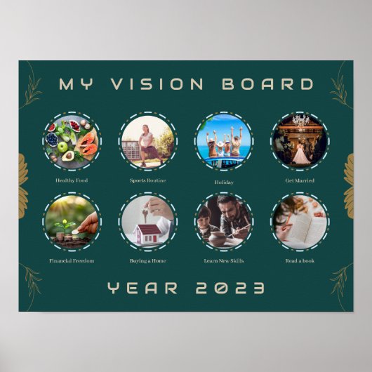 Gold Floral Mijn visiebord van het jaar Poster (Voorkant)