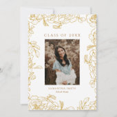Gold Floral Modern Typografie Foto Afstuderen Aankondiging (Voorkant)