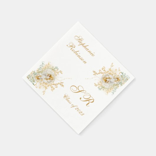 Gold Floral Monogram Afstuderen Servet (Hoek)