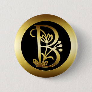 GOLD FLORAL MONOGRAM LETTER B RONDE BUTTON 5,7 CM