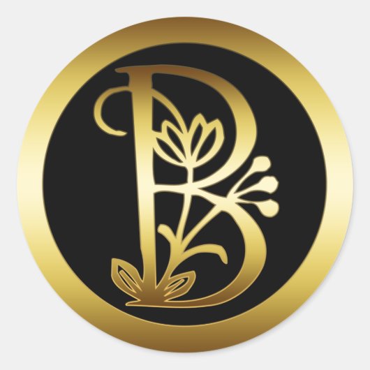 GOLD FLORAL MONOGRAM LETTER B RONDE STICKER (Voorkant)