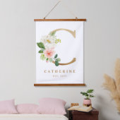 Gold  Floral Monogram Letter C Baby Nursery Hangend Wandkleed (Slaapkamer)