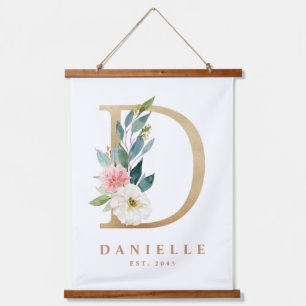 Gold  Floral Monogram Letter D Baby Nursery Hangend Wandkleed