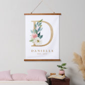 Gold Floral Monogram Letter D Baby Nursery Hangend Wandkleed (Slaapkamer)